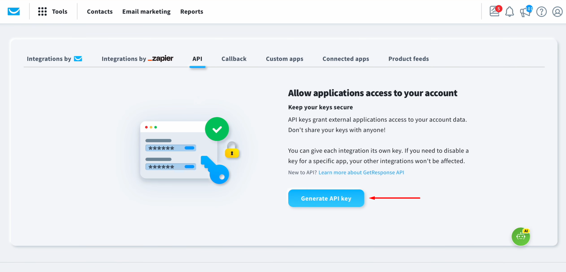 Click Generate API key
