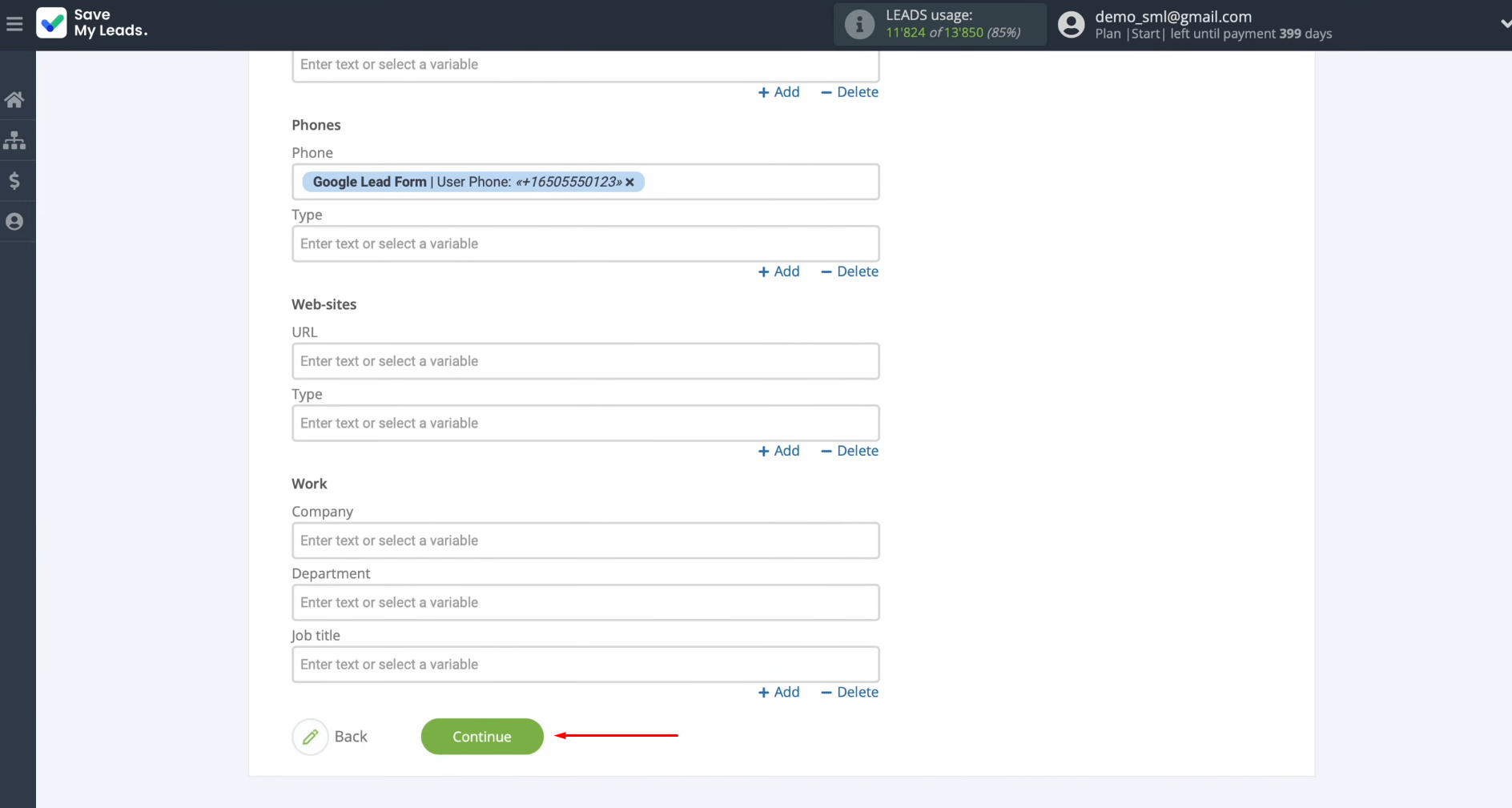 When all required fields are filled in, click “Continue” When all required fields are filled in, click “Continue”