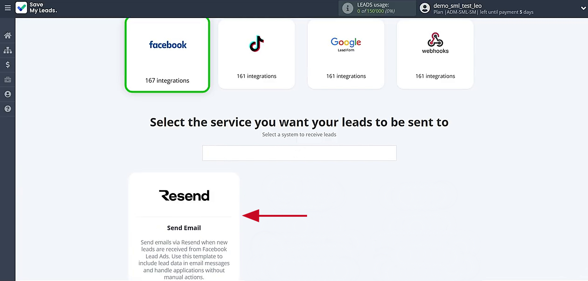 Choose Resend (Send Email)