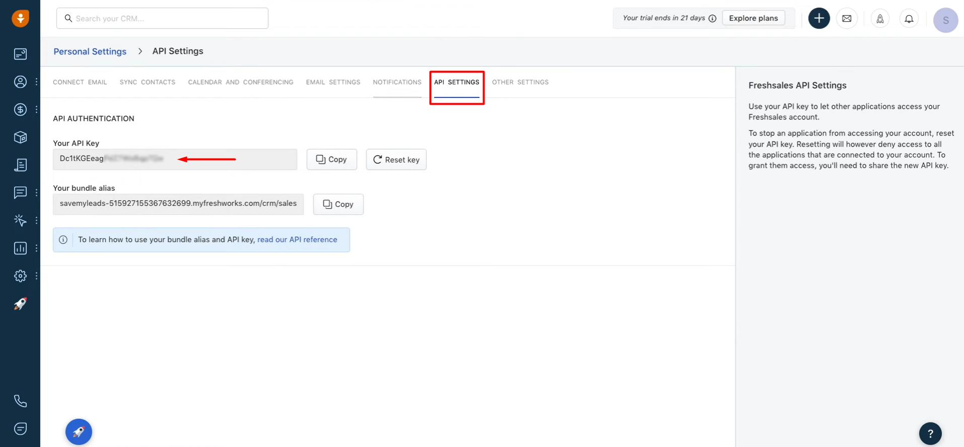 Copy the API key Copy the API key