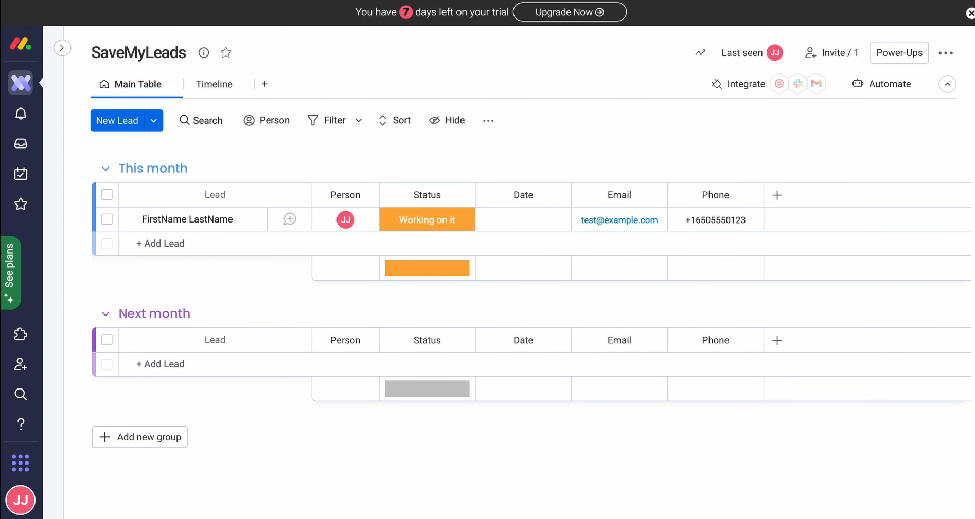 Result of the data transfer to Monday.com Result of the data transfer to Monday.com