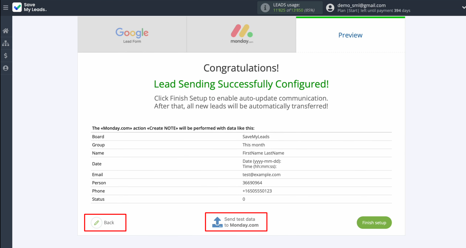 Send test data to Monday.com Send test data to Monday.com
