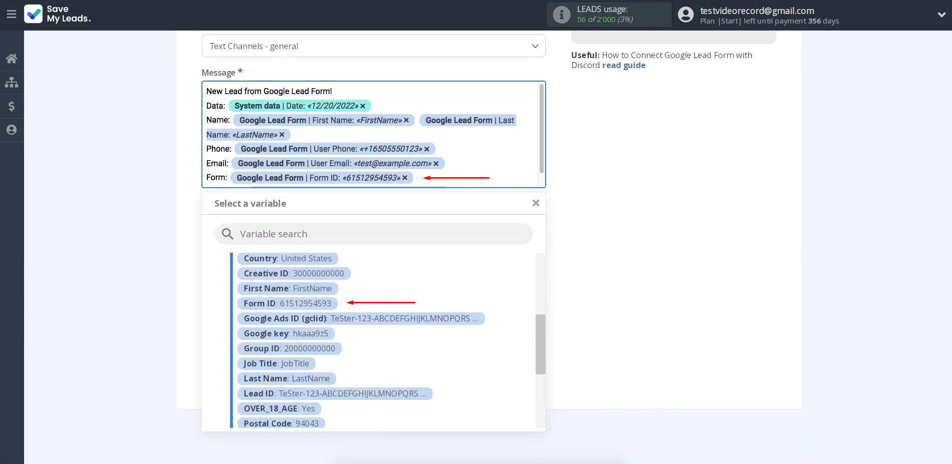 Assign variables to the fields using the dropdown lists Assign variables to the fields using the dropdown lists