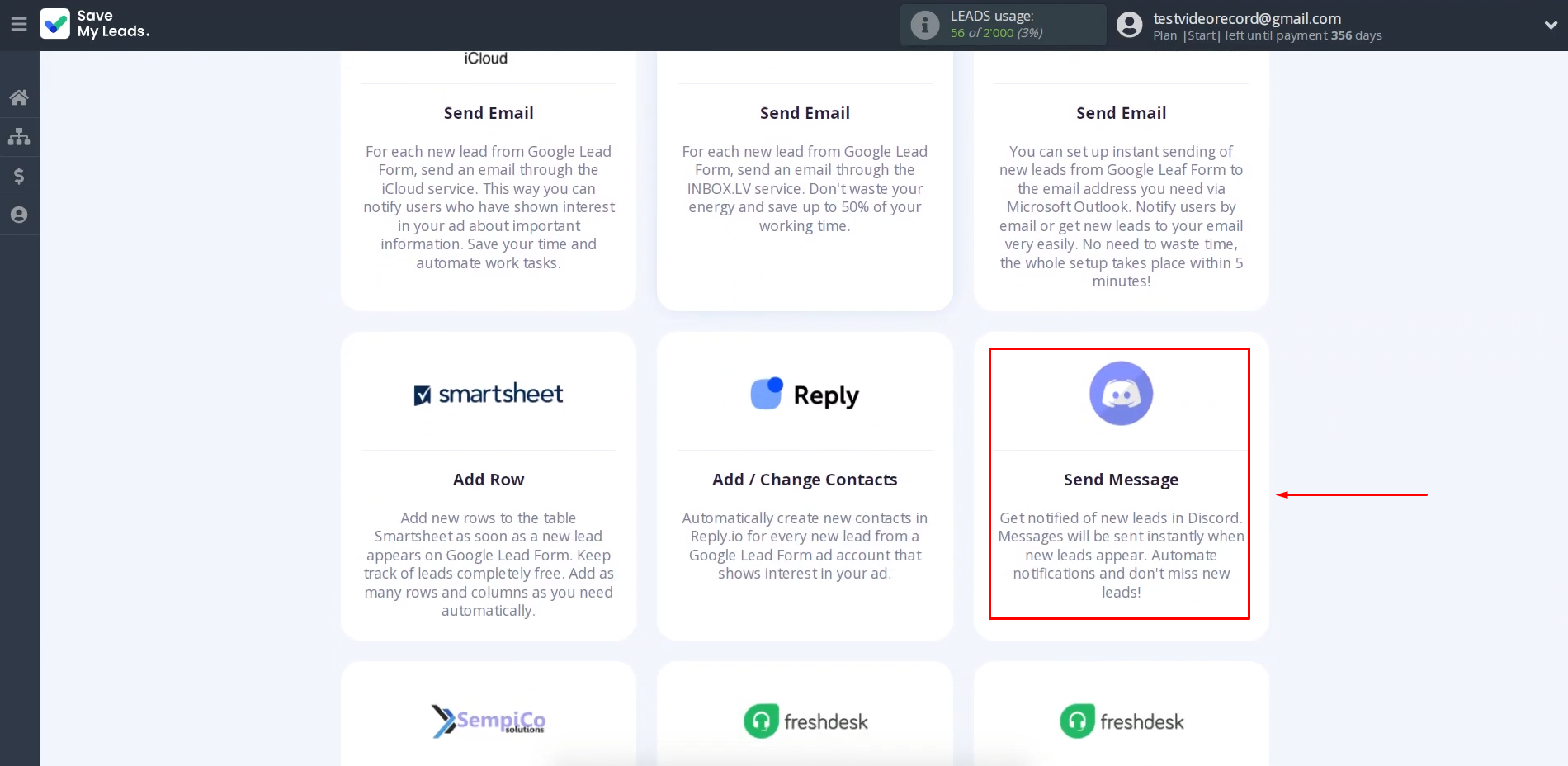 Select “Discord (Send Message)” Select “Discord (Send Message)”