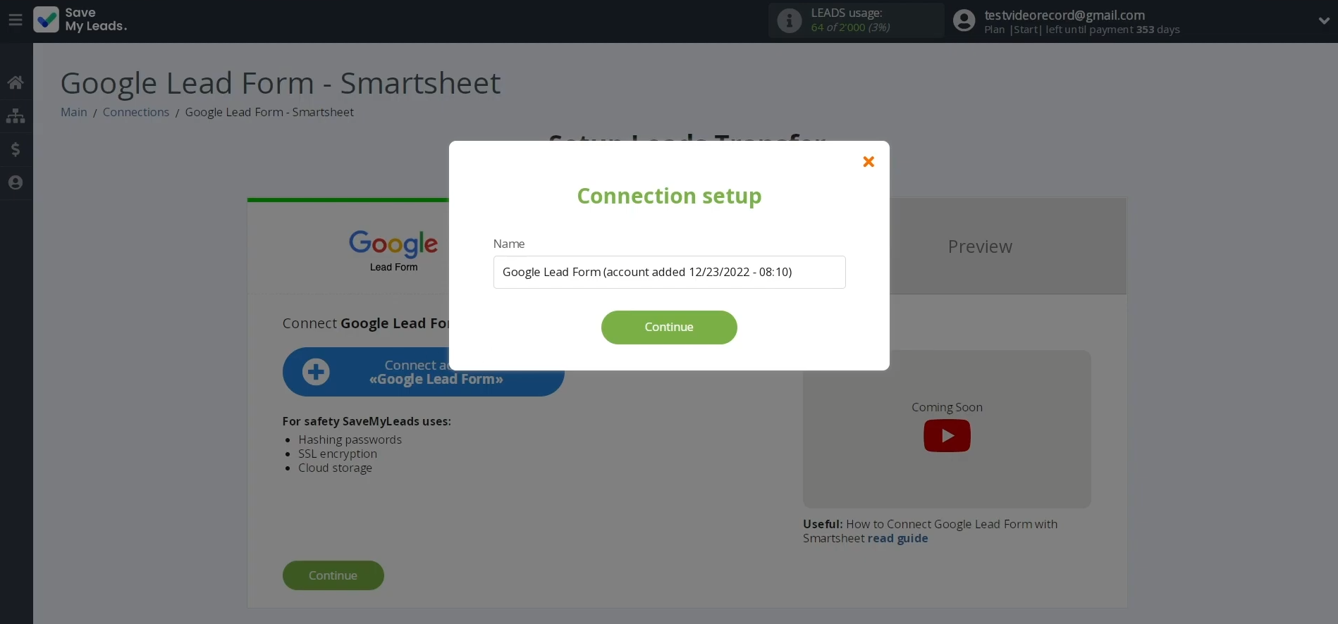 Google Lead Form and Smartsheet integration | Give this connection a new name Google Lead Form and Smartsheet integration | Give this connection a new name