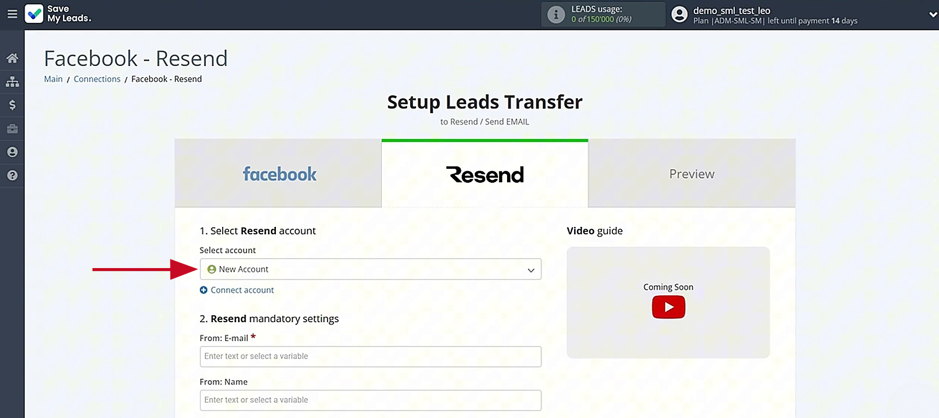 Select your Resend account