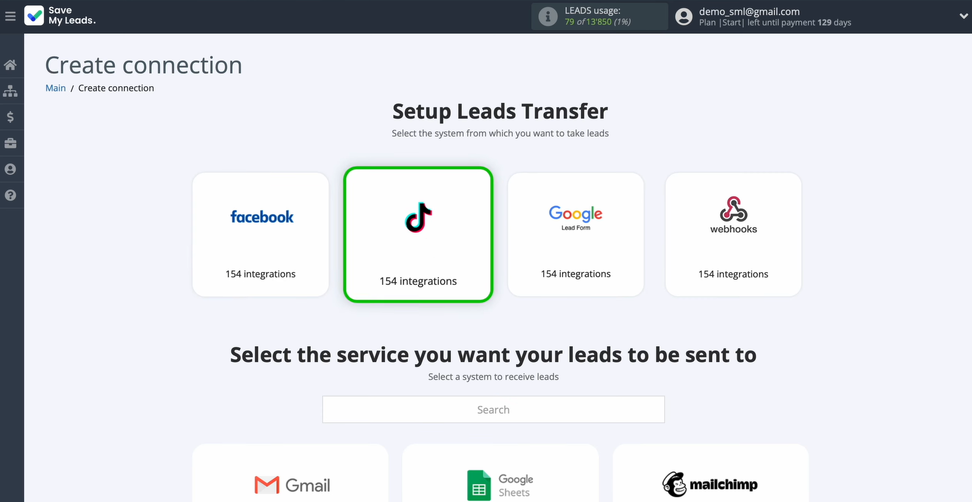Select TikTok as the data source system