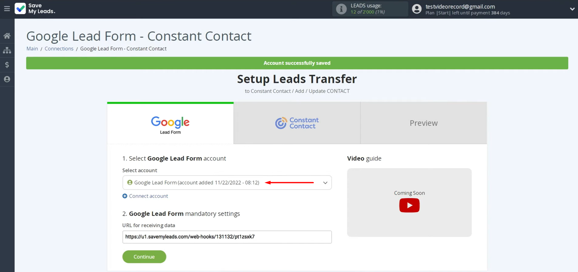 Select the connected account Select the connected account