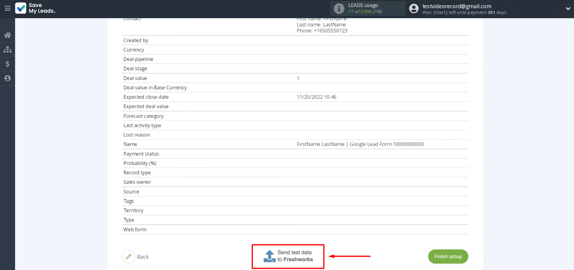 Send test data to Freshworks Send test data to Freshworks