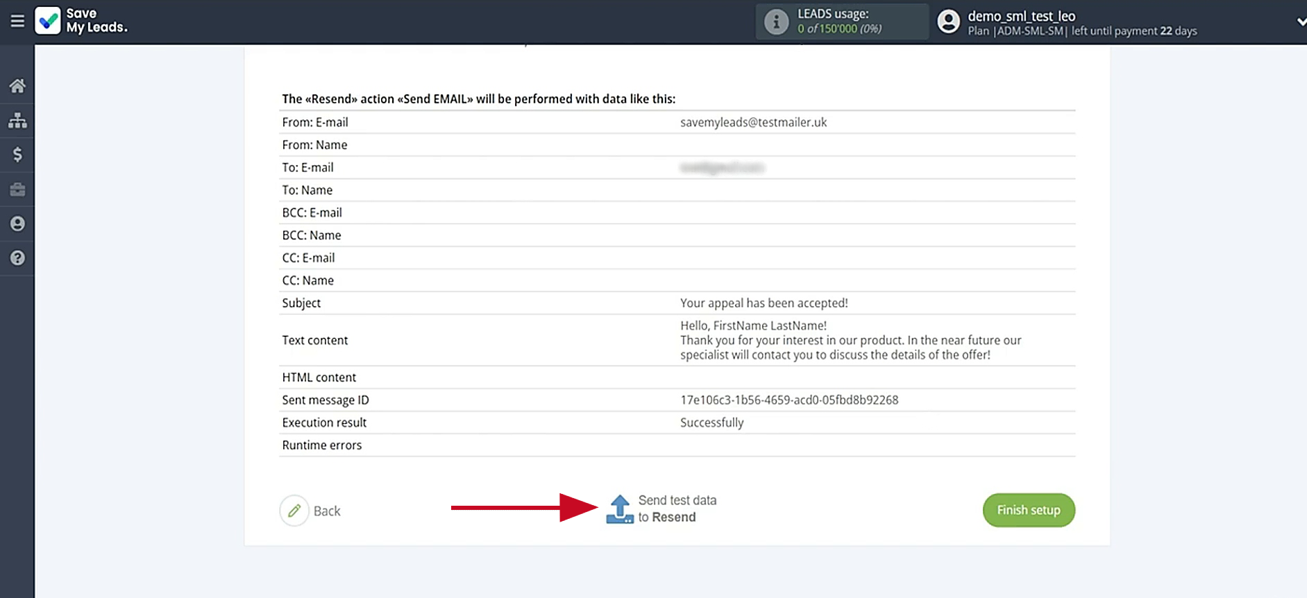 Send test data to Resend Send test data to Resend