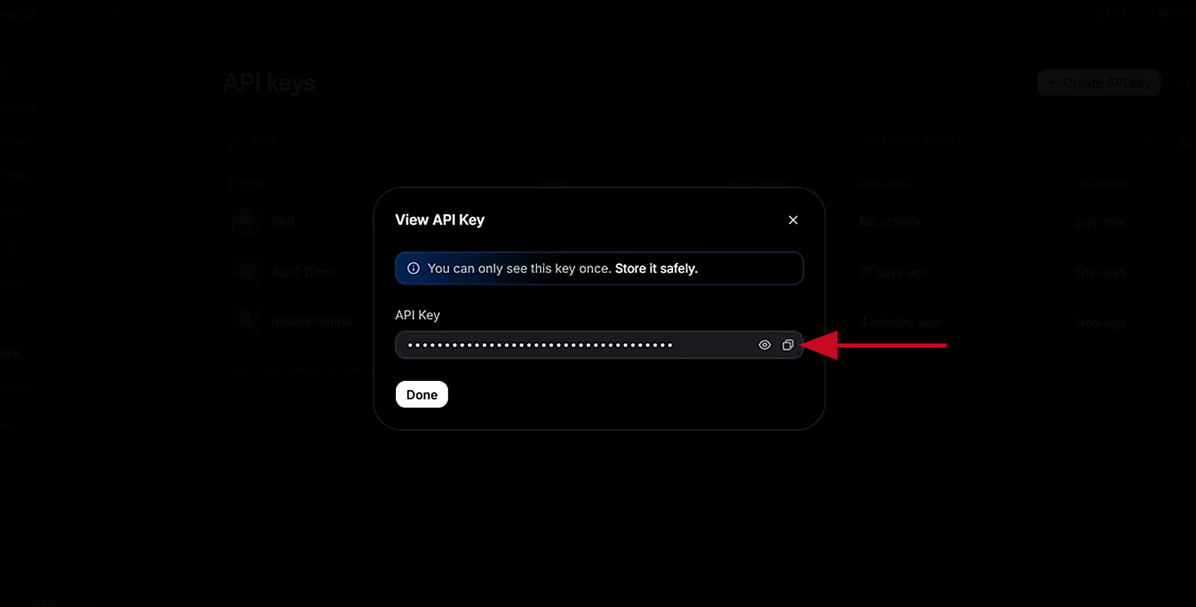 Copy the generated API key
