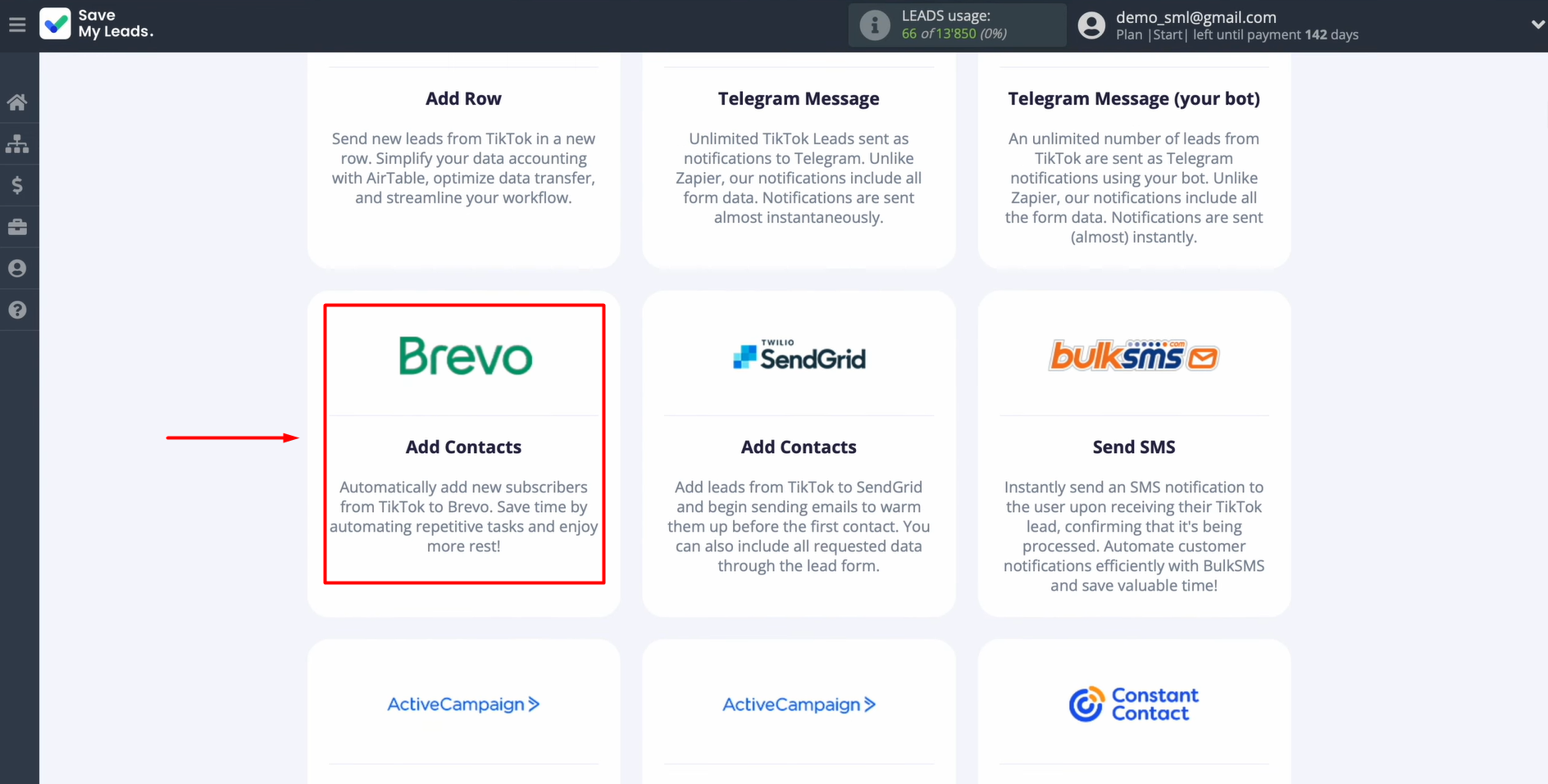 Choose Brevo (Add Contacts)