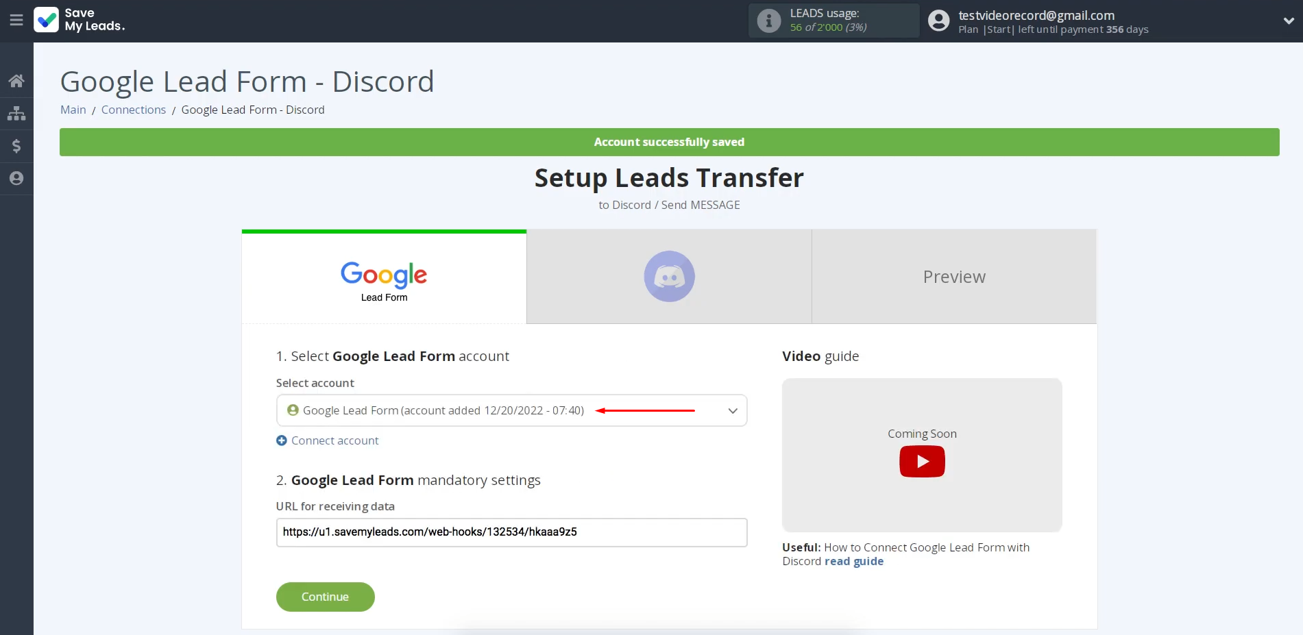 Select the connected account Select the connected account