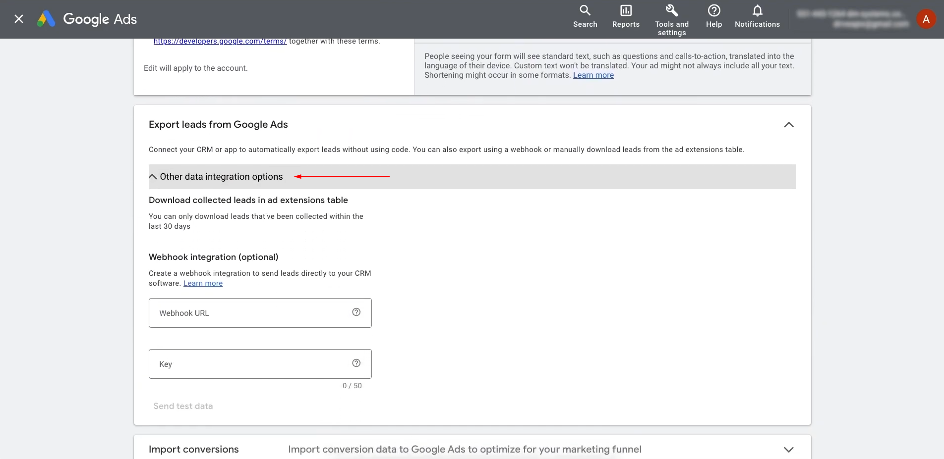 Scroll to the "Other Data Integration Options" section Scroll to the "Other Data Integration Options" section