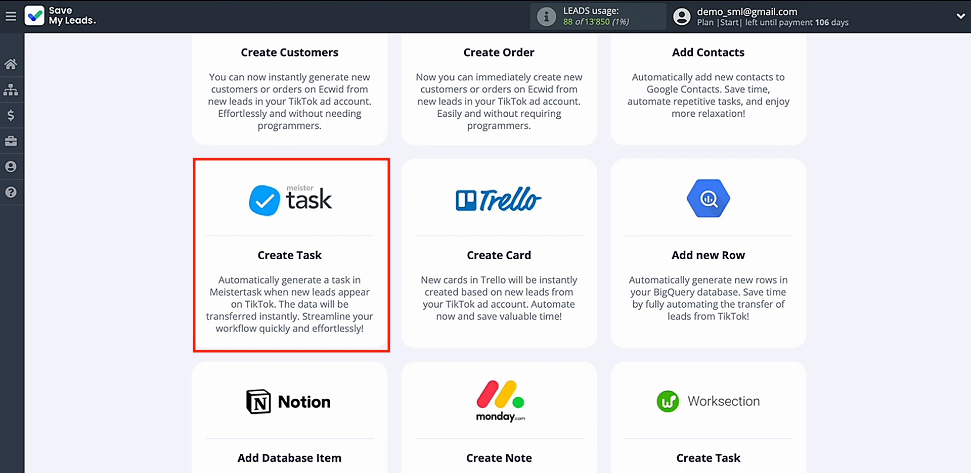 Choose MeisterTask (Create Task) Choose MeisterTask (Create Task)