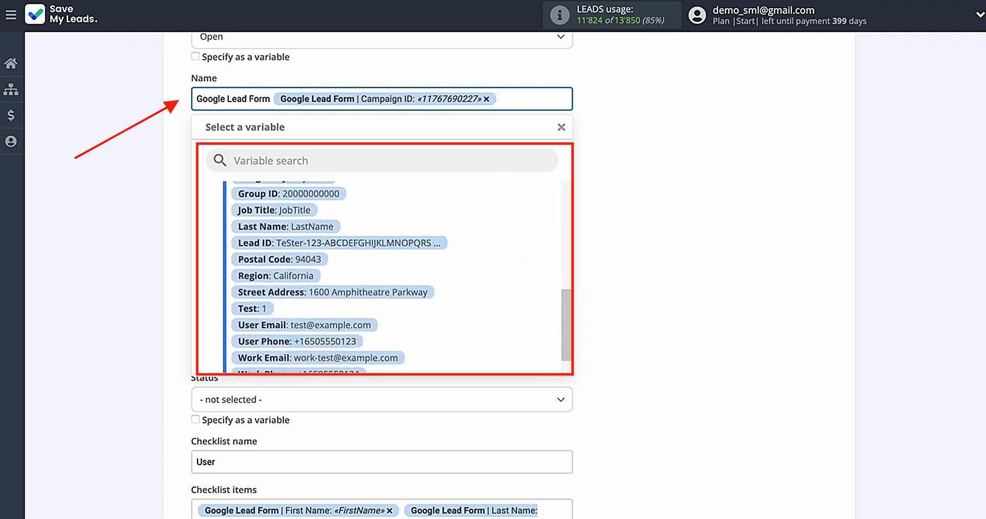 You can change the selected variables using the dropdown list