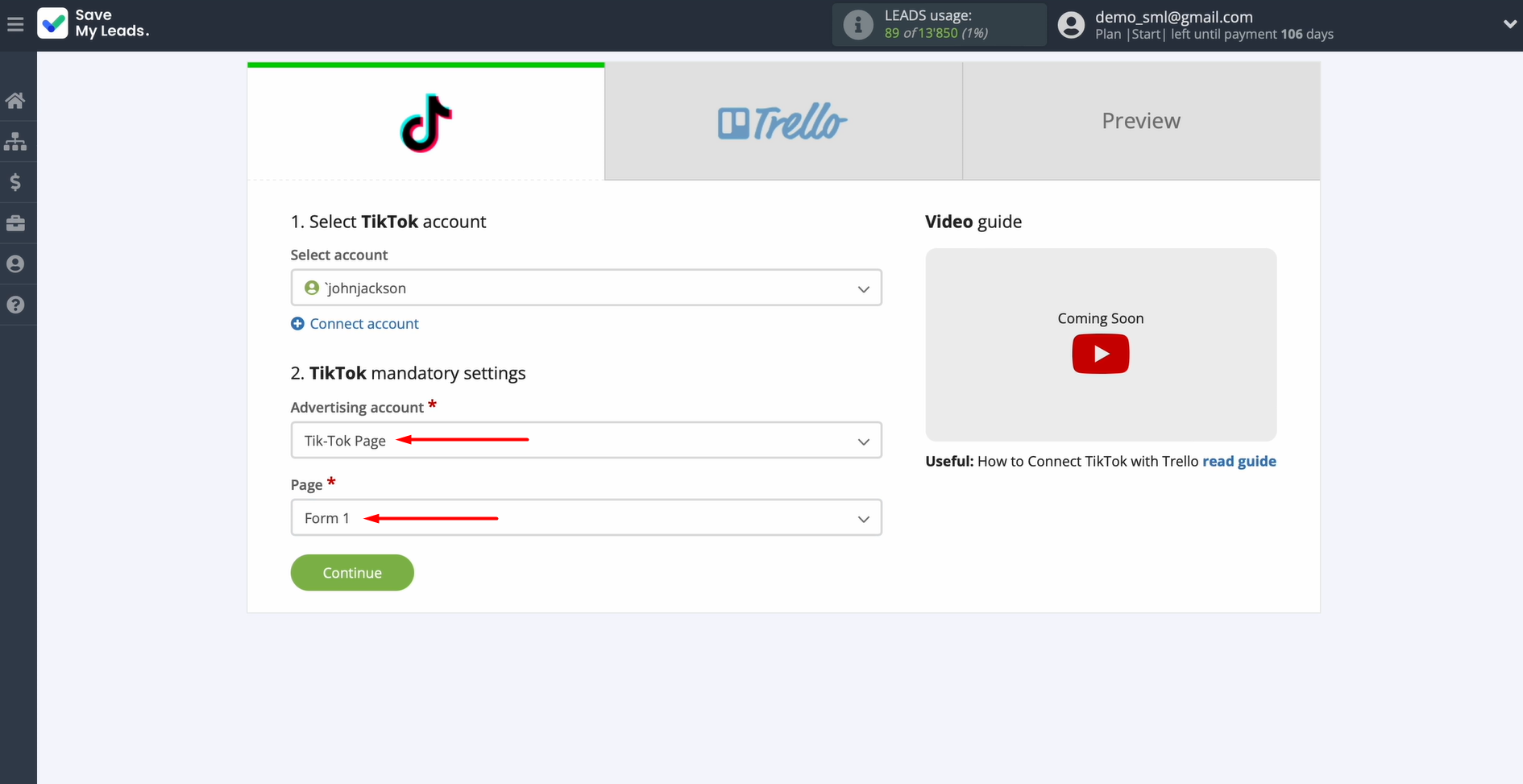 Choose an advertising page and form Choose an advertising page and form