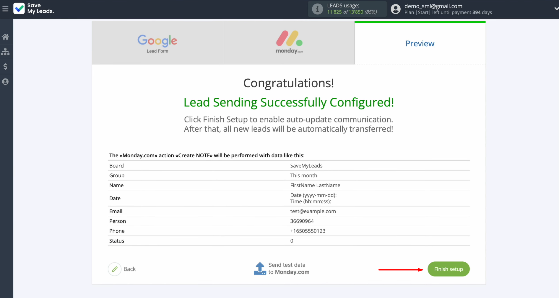 Click Finish setup Click Finish setup