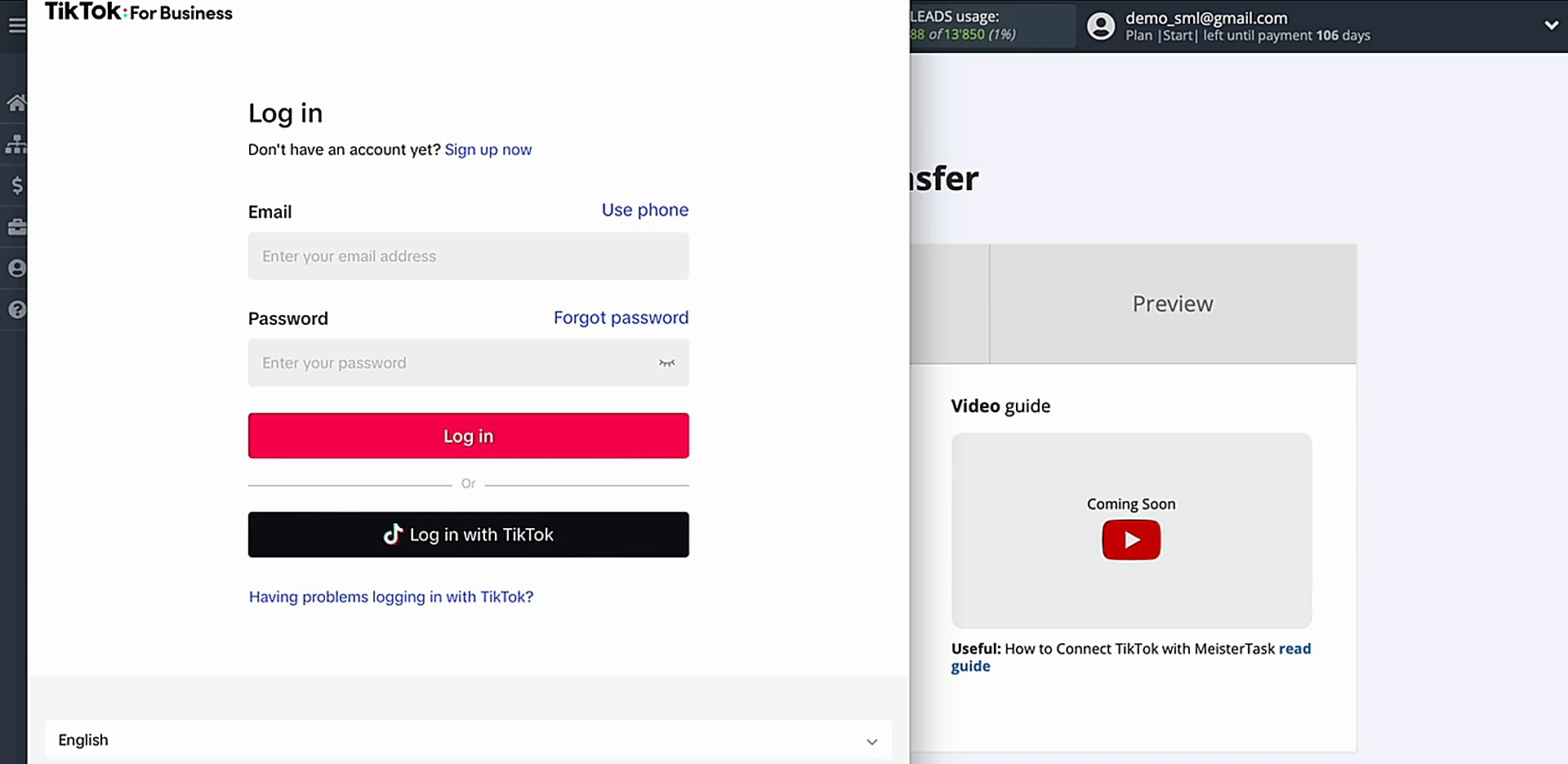 Enter your TikTok account credentials Enter your TikTok account credentials