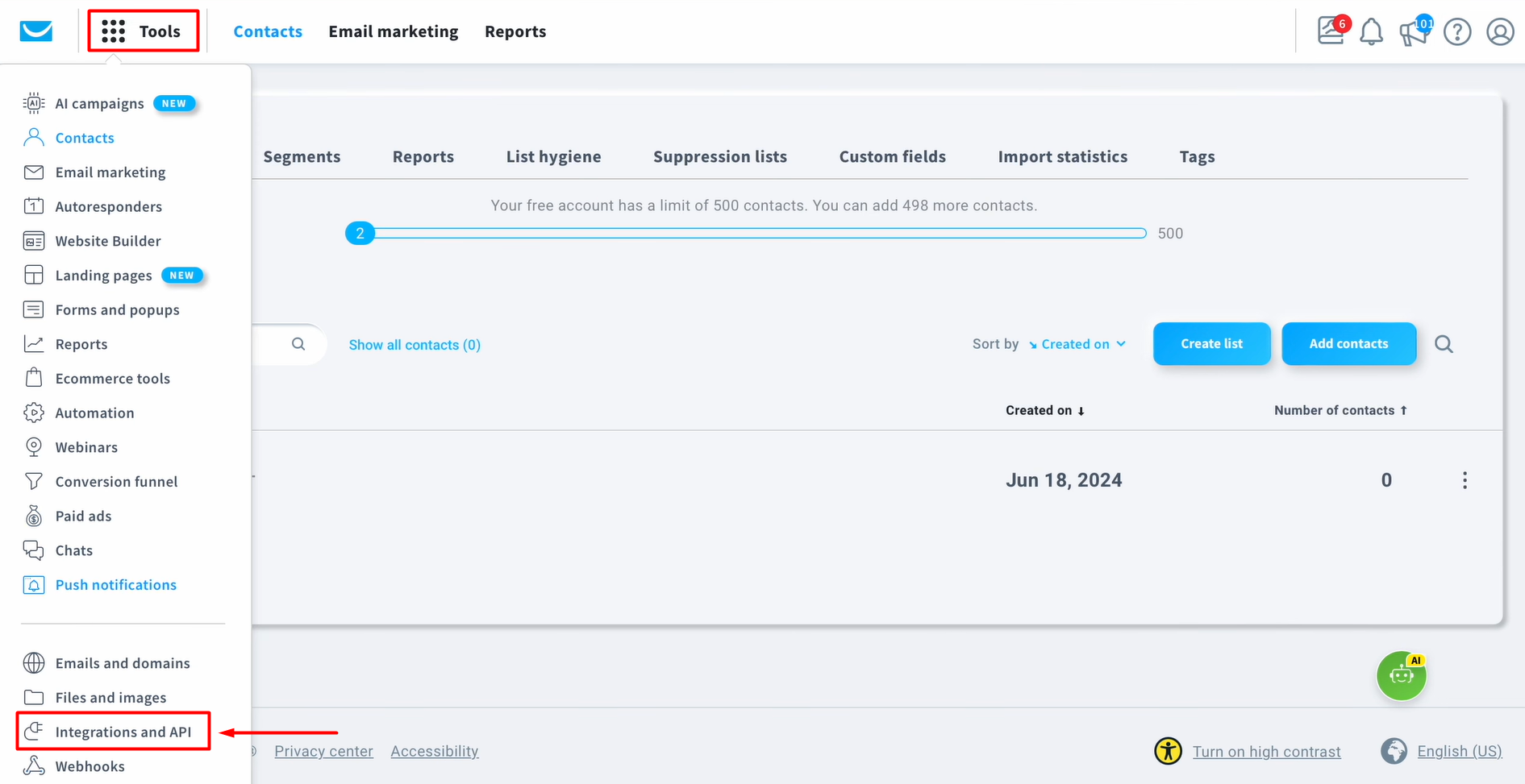 Open the Integrations and API section