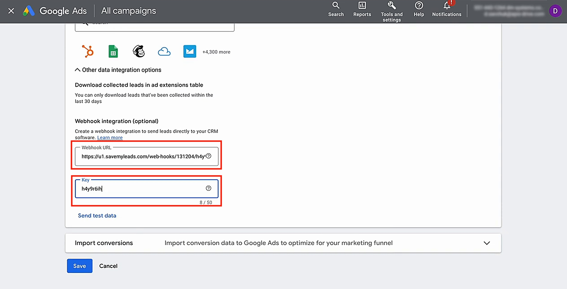 Add the URL to the corresponding field and use its last part as the key