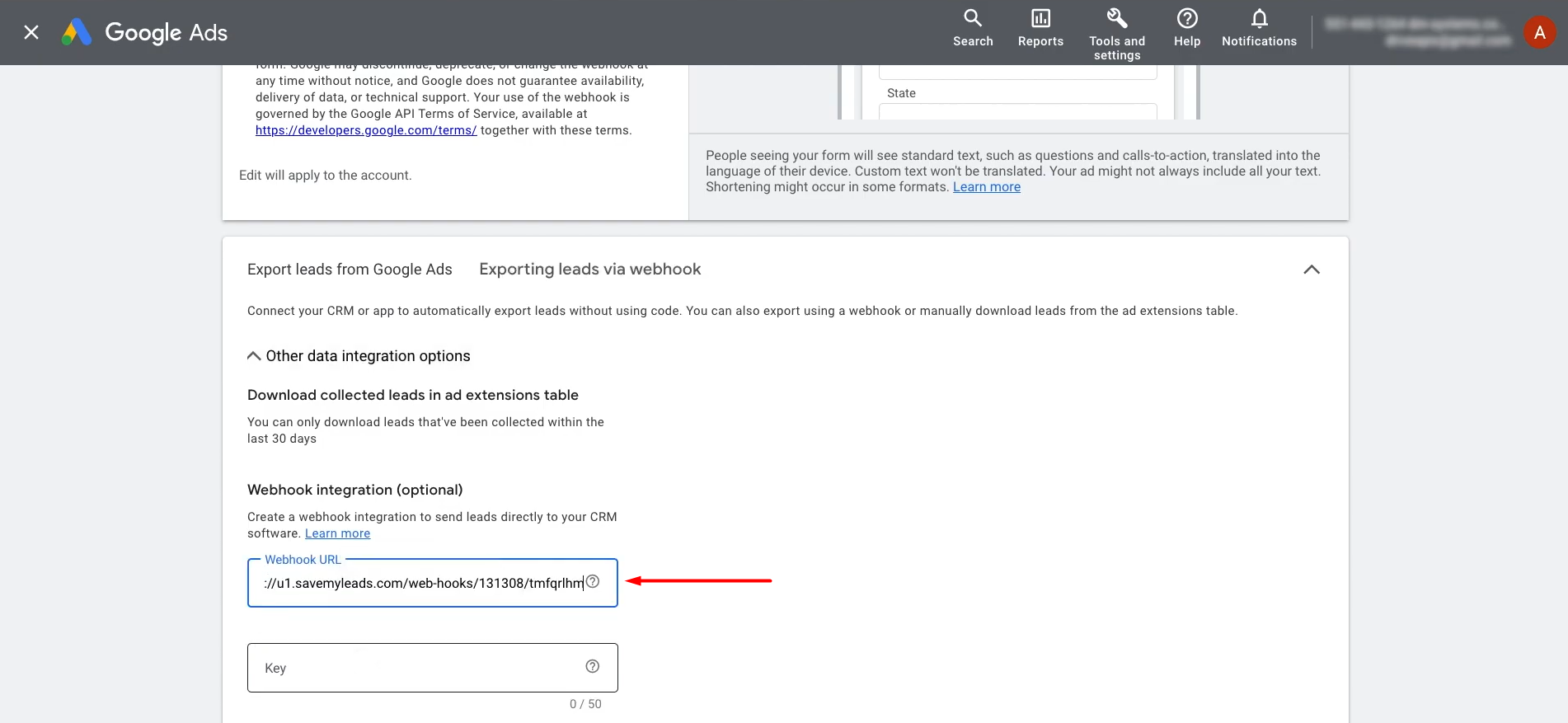 Insert the copied SaveMyLeads link Insert the copied SaveMyLeads link