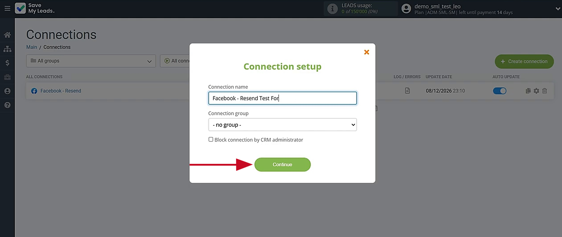 Enter a new connection name