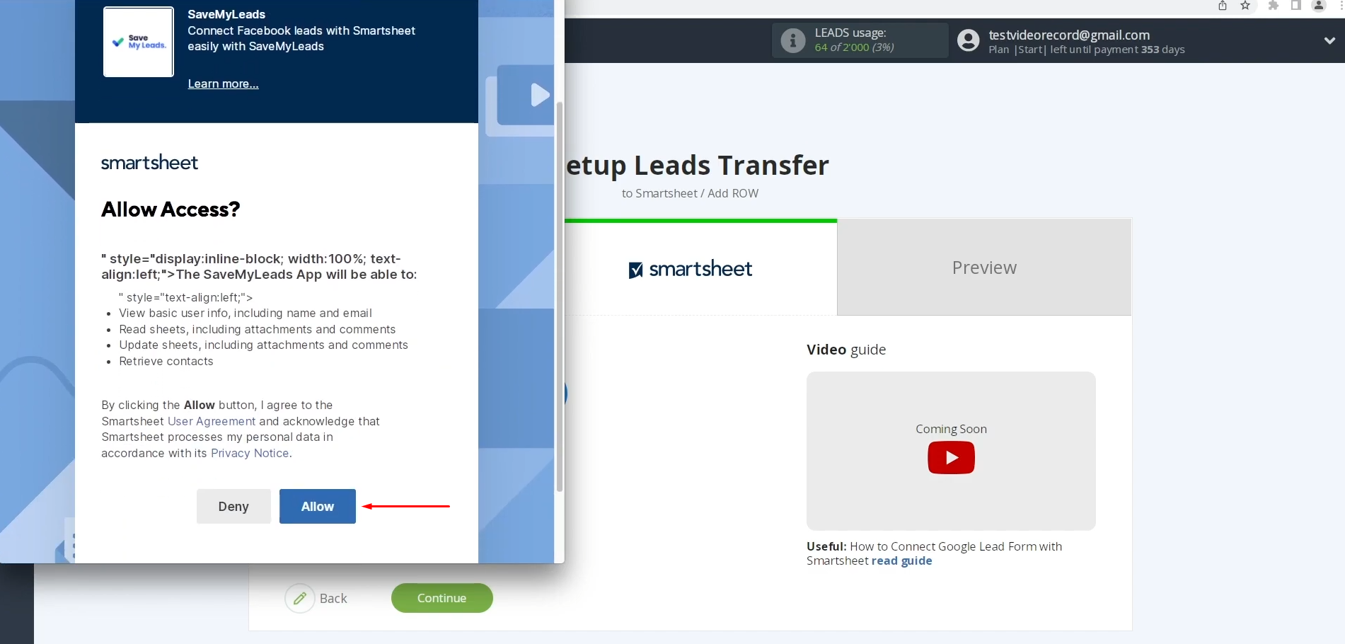 Smartsheet and Google Lead Form integration | Allow SaveMyLeads to interact with your account Smartsheet and Google Lead Form integration | Allow SaveMyLeads to interact with your account