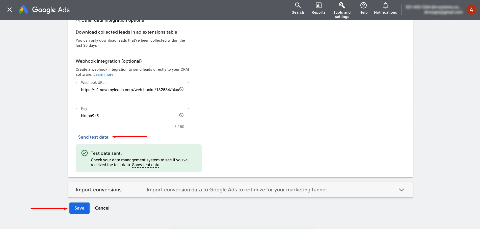 Submit test data through the form Submit test data through the form