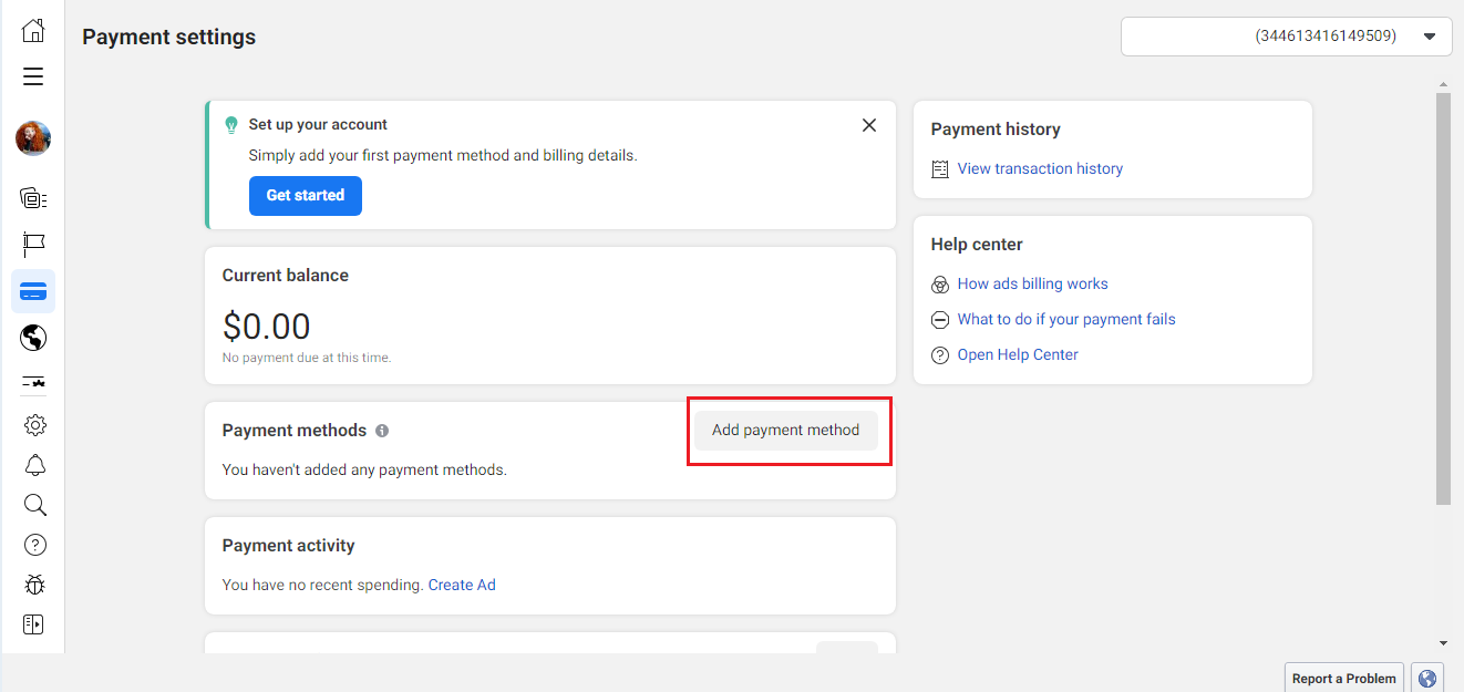 how to add a payment method in meta ads manager