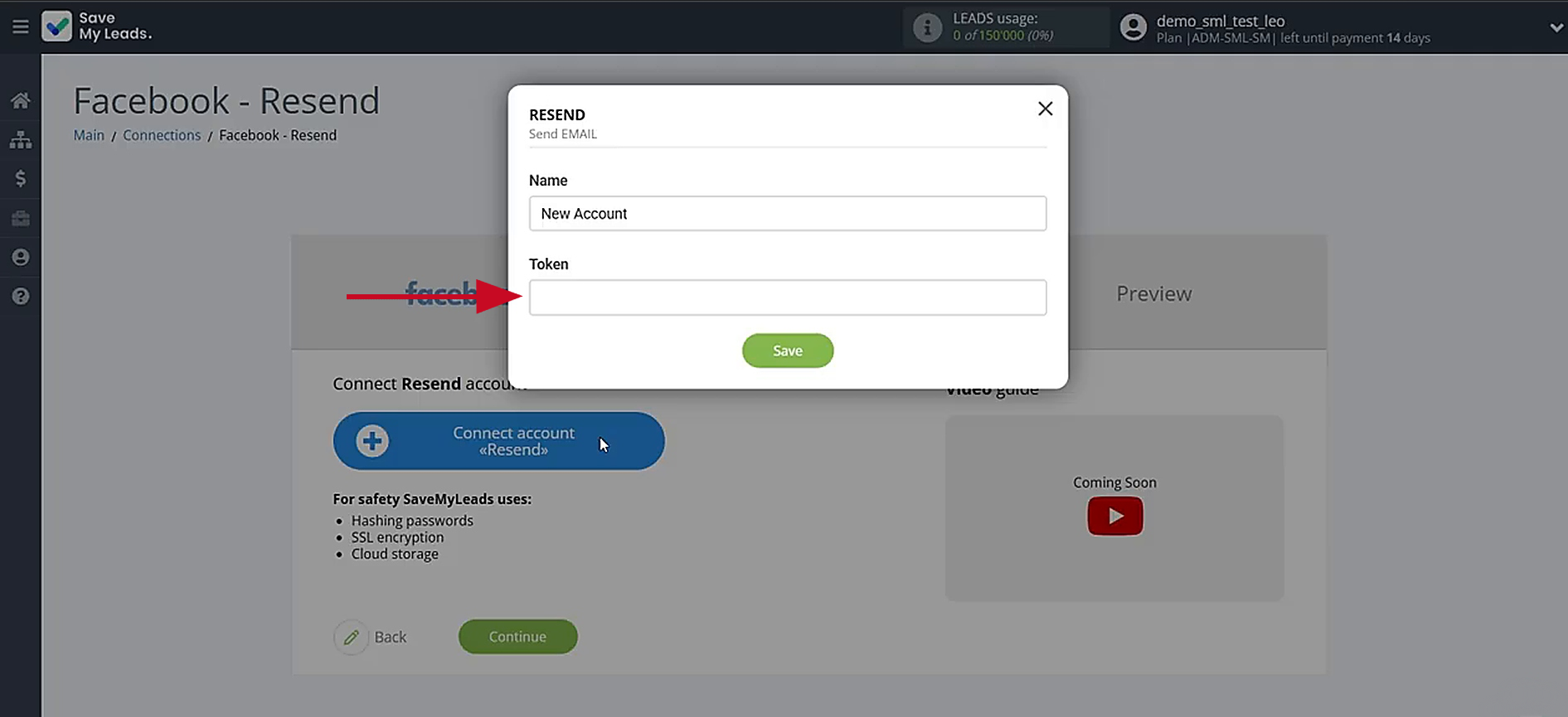 Enter the API token from Resend