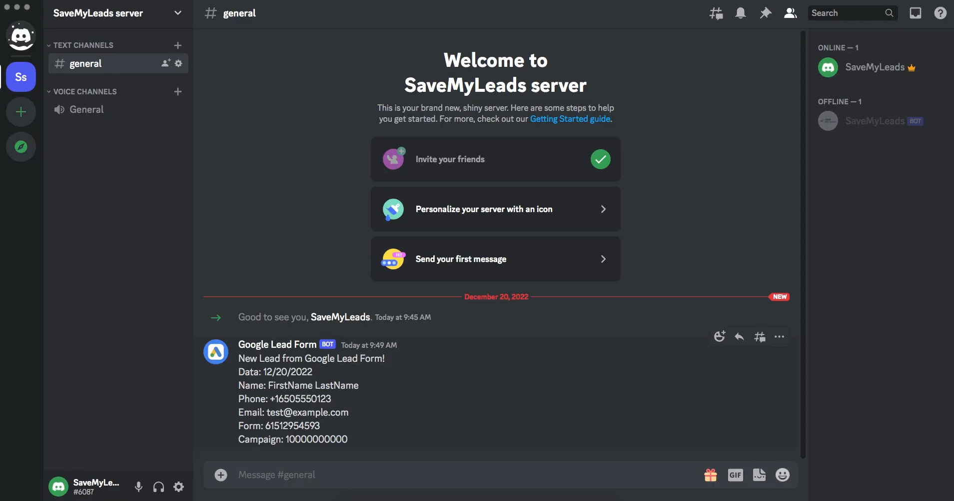 Open the selected Discord channel and verify the test message Open the selected Discord channel and verify the test message