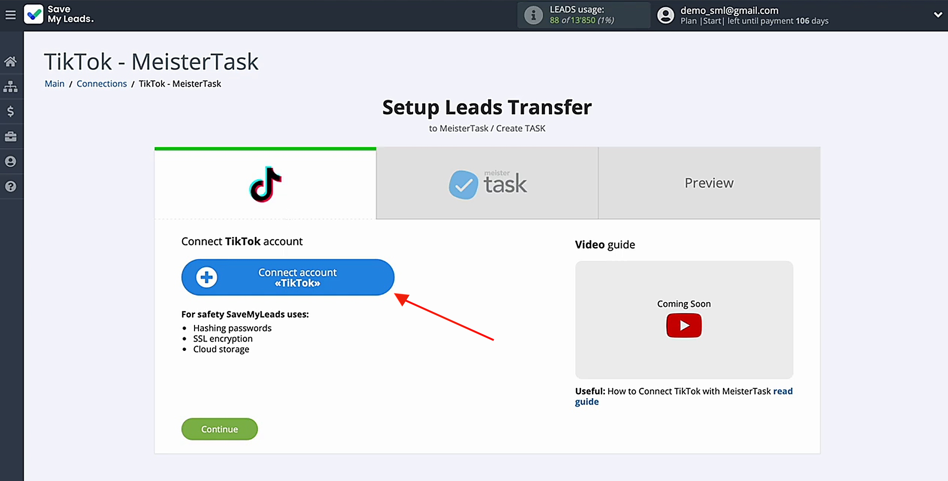 Connect your TikTok account to SaveMyLeads Connect your TikTok account to SaveMyLeads