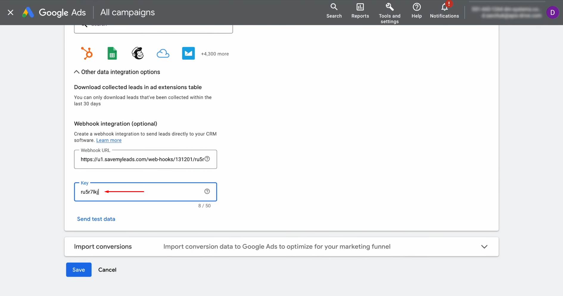 Paste the last segment of the URL into the "Key" field Paste the last segment of the URL into the "Key" field