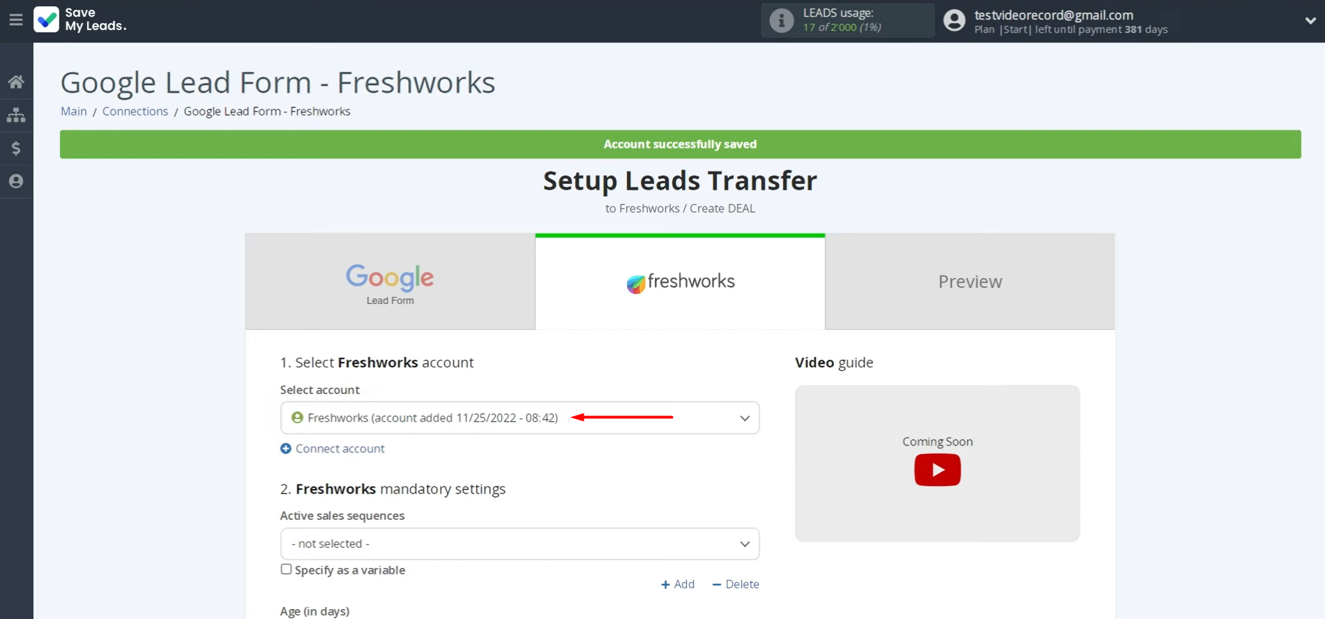 Select the connected account Select the connected account