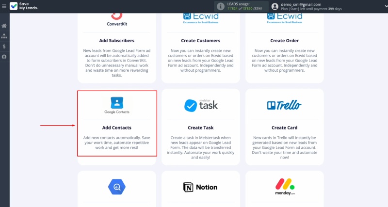 Select Google Contacts (Add Contacts)