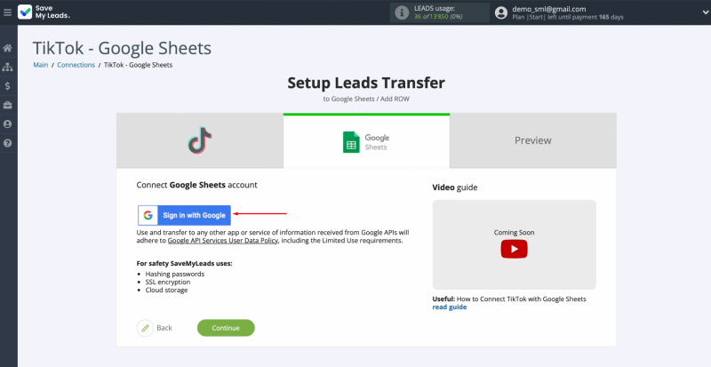 TikTok and Google Sheets integration | Connect your Google Sheets account to SaveMyLeads