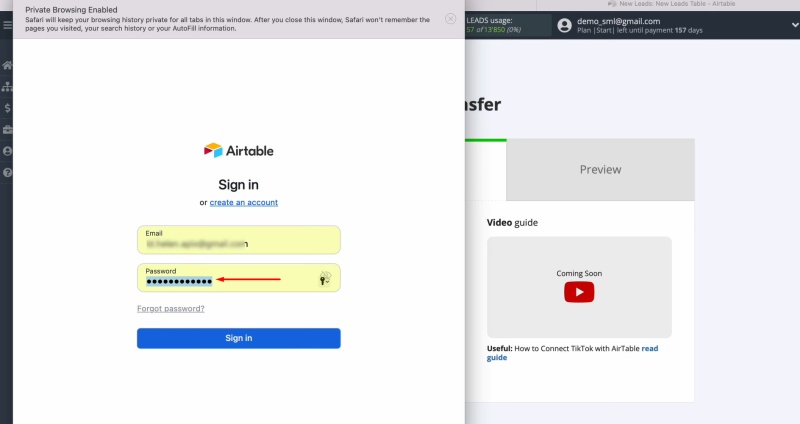 Enter your Airtable account password