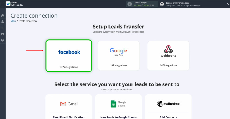 Telesign and Facebook integration | Select the data source system