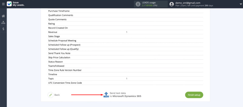 Facebook and Microsoft Dynamics 365 integration | Send test data