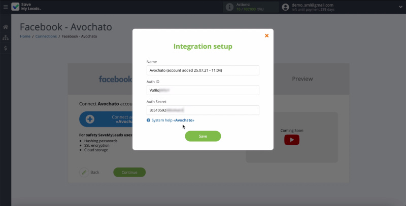 Integration Avochato and Facebook Leads Ads | Account connection