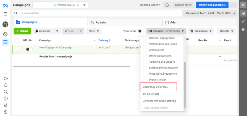 Track Ad Campaign Performance in Ads Manager | Customize Columns