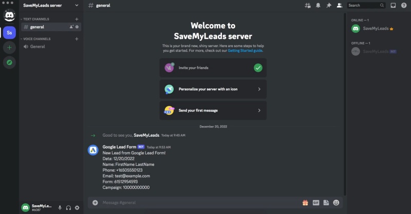 Result of the data transfer to Discord