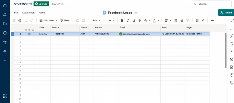 Facebook Lead Ads and Smartsheet integration | How to use automation on Smartsheet