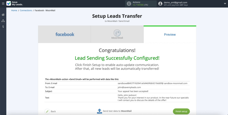 How to Set Up Auto-Send Messages to New Leads on Facebook via MoonMail | Checking the data received from Facebook