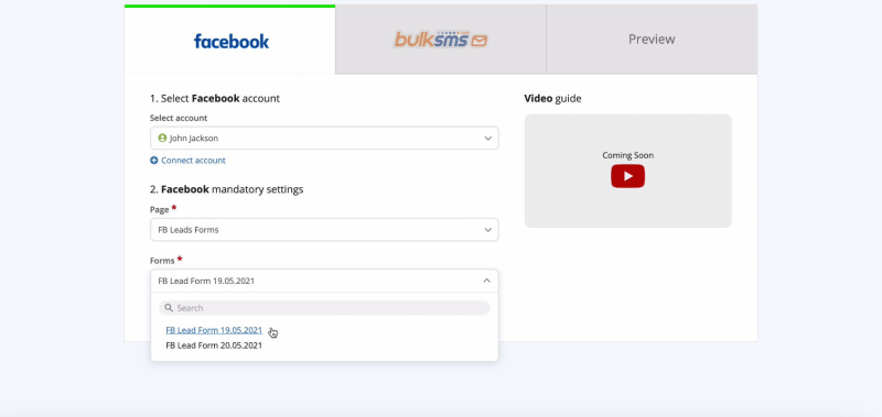 Facebook and BulkSMS integration | Specify the forms