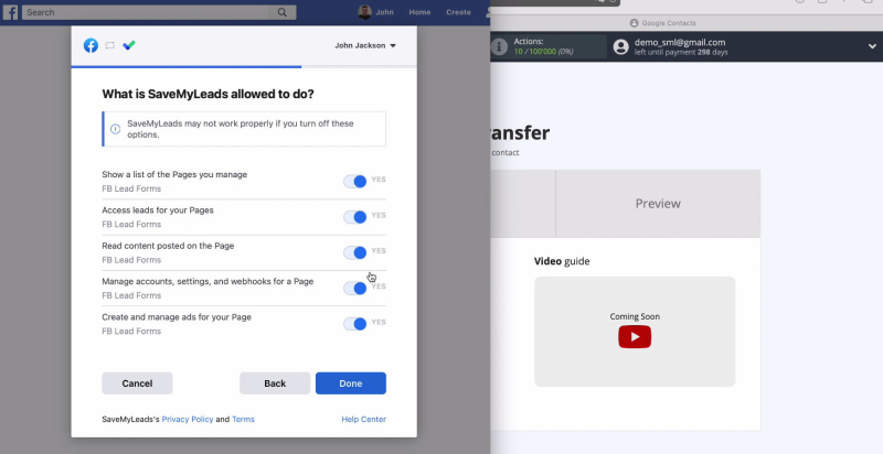 Facebook and Google Contacts integration | Do not uncheck the checkboxes