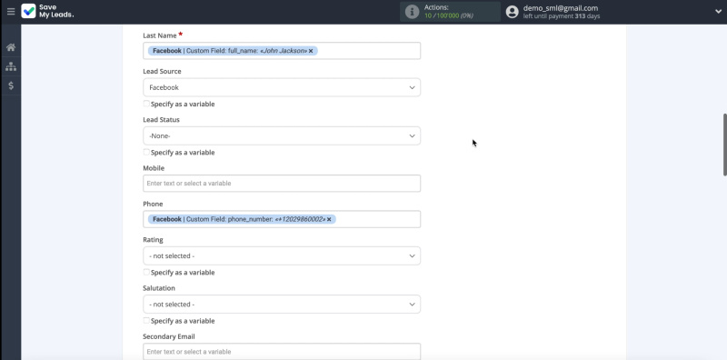 How to set up the upload of new leads from your Facebook ad account to Zoho CRM | Choosing the data to transfer pt. 3