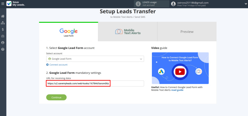 Google Lead Form and Mobile Text Alerts integration | Copy the URL