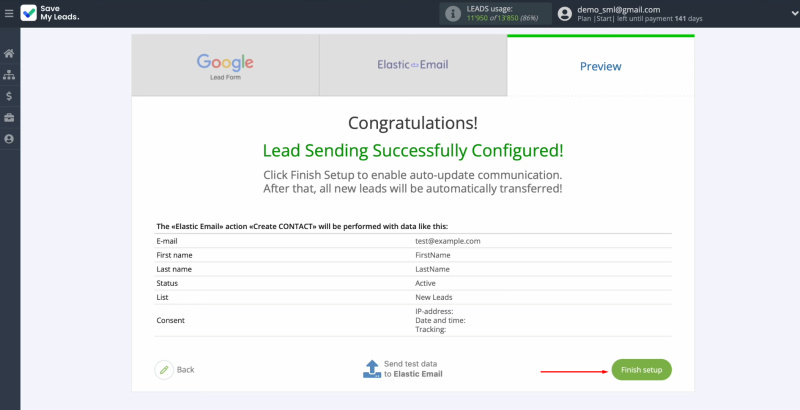 Google Lead Form and Elastic Email integration | Click “Finish setup” to enable the auto-update